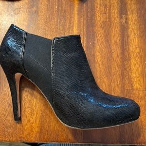 WHBM shimmery black Cannes heeled bootie